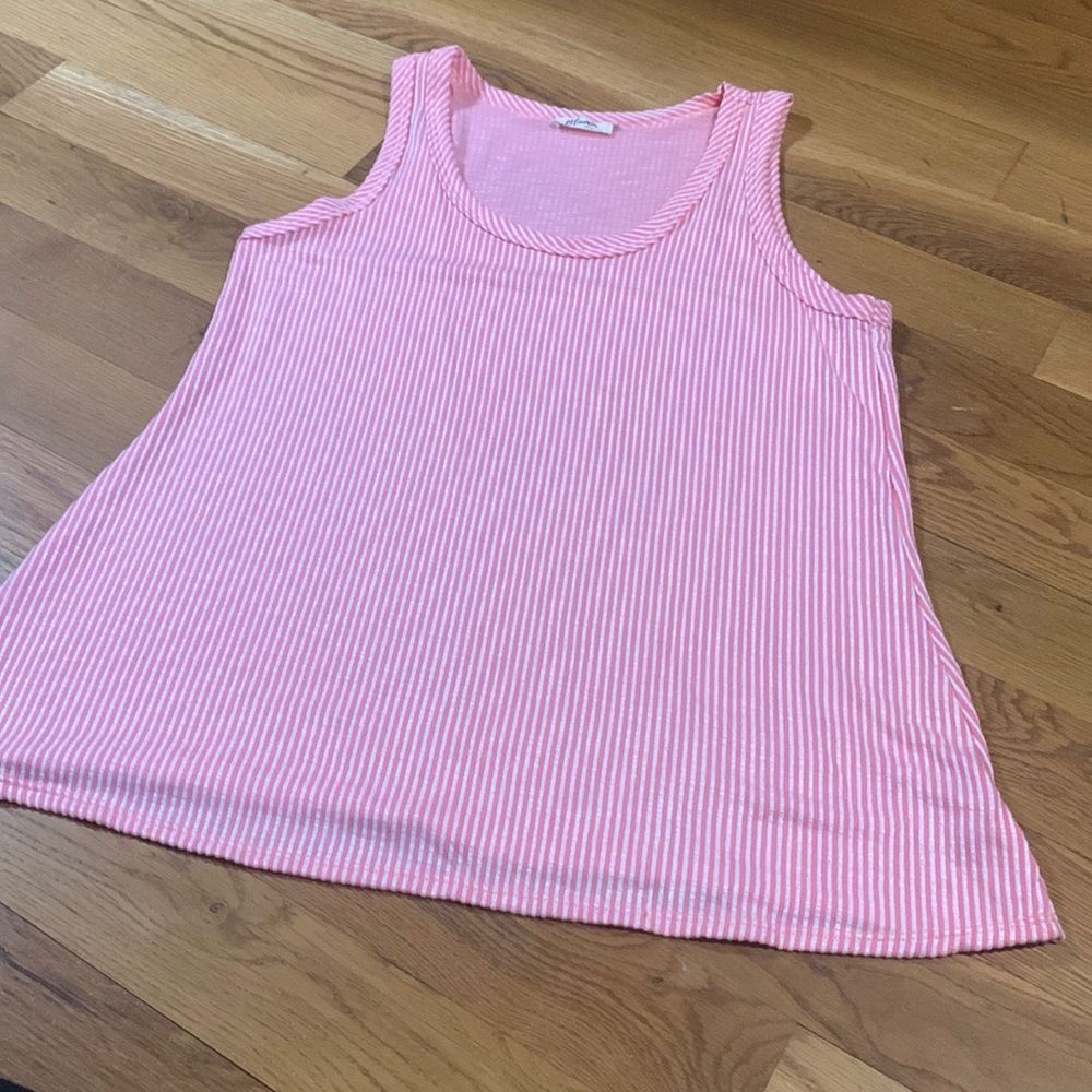 Blumin Apparel Pink White Striped Scoop Neck Tank Top Womens Plus Size 2X Flowy